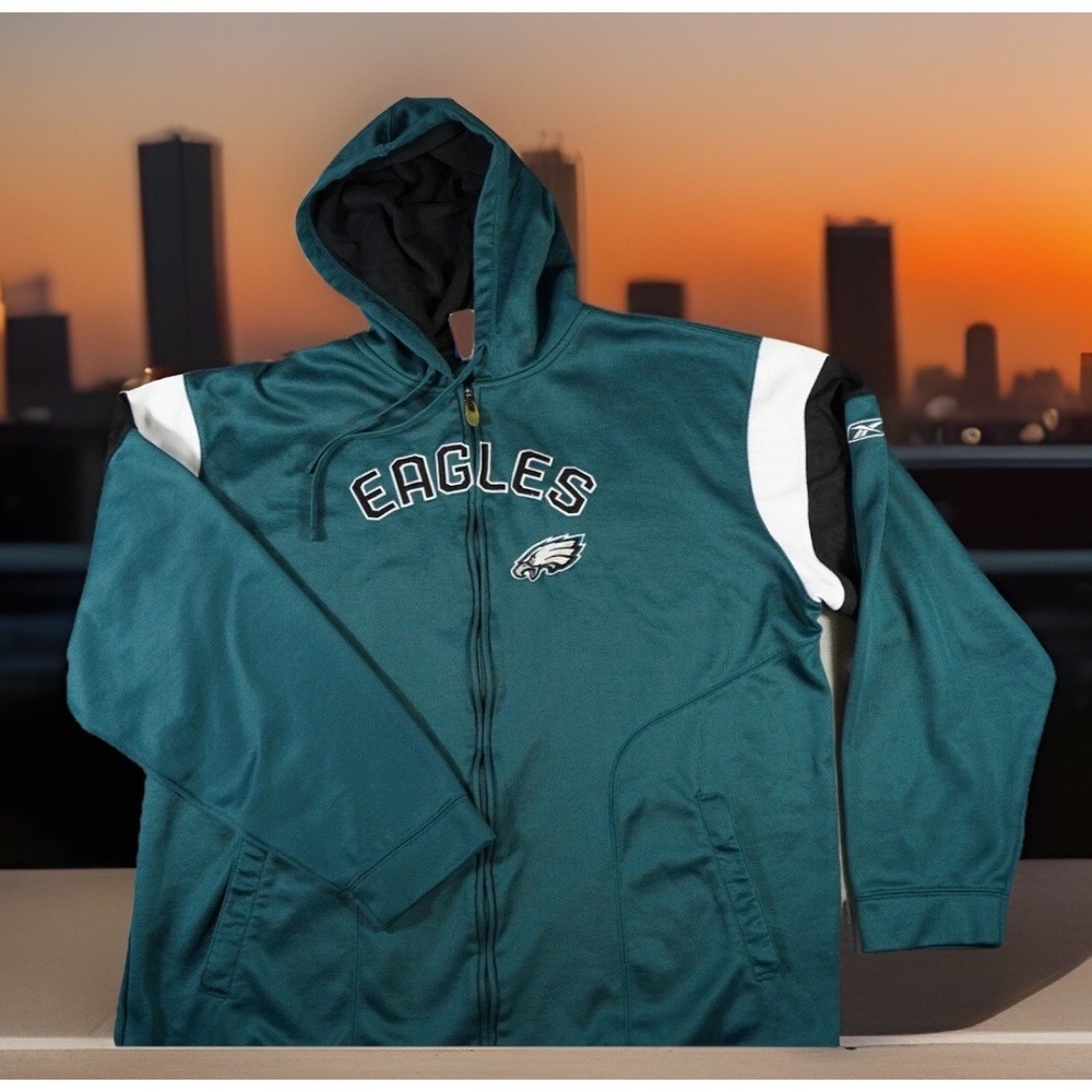 NFL Philadelphia Eagles Mens Full Zip Hoodie XL Pockets Reebok